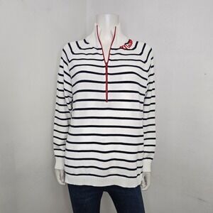 Pink Pineapple Sweater 1/2 Zip Navy Stripe Maine Embroidered Womens Size XL NWT